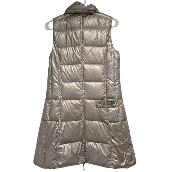 My Anorak Metallic Silver Long-Line Double Zipper Down Puffer Vest, Size XS - Picture 3 of 12
